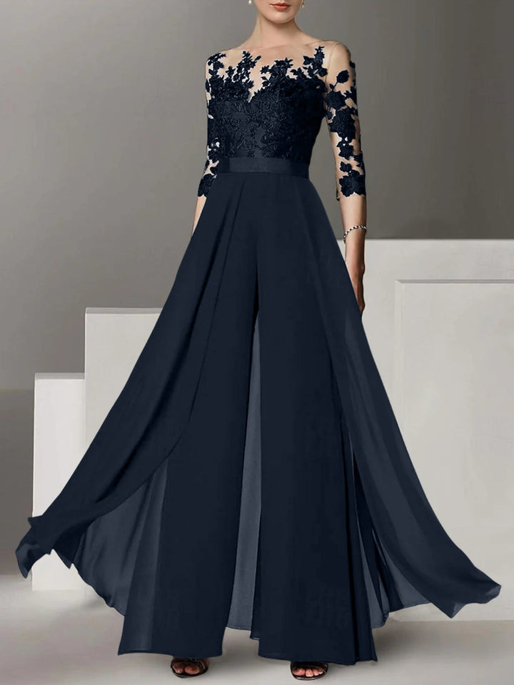 Ligne A/Princesse Collier Bijou 3/4 Length Sleeves La Longueur du Sol Plus TailleTailleurs-pantalons pour mère de la mariée avec Appliqué