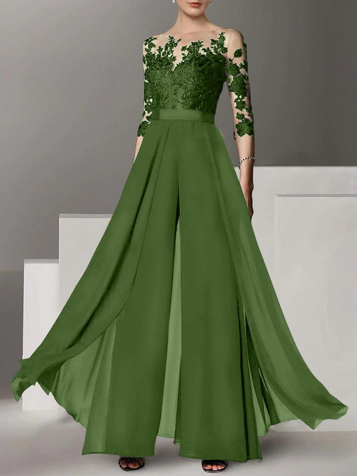 Ligne A/Princesse Collier Bijou 3/4 Length Sleeves La Longueur du Sol Plus TailleTailleurs-pantalons pour mère de la mariée avec Appliqué