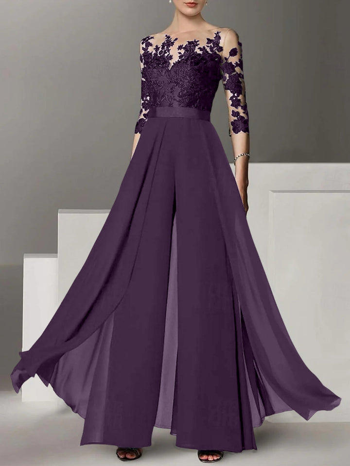 Ligne A/Princesse Collier Bijou 3/4 Length Sleeves La Longueur du Sol Plus TailleTailleurs-pantalons pour mère de la mariée avec Appliqué