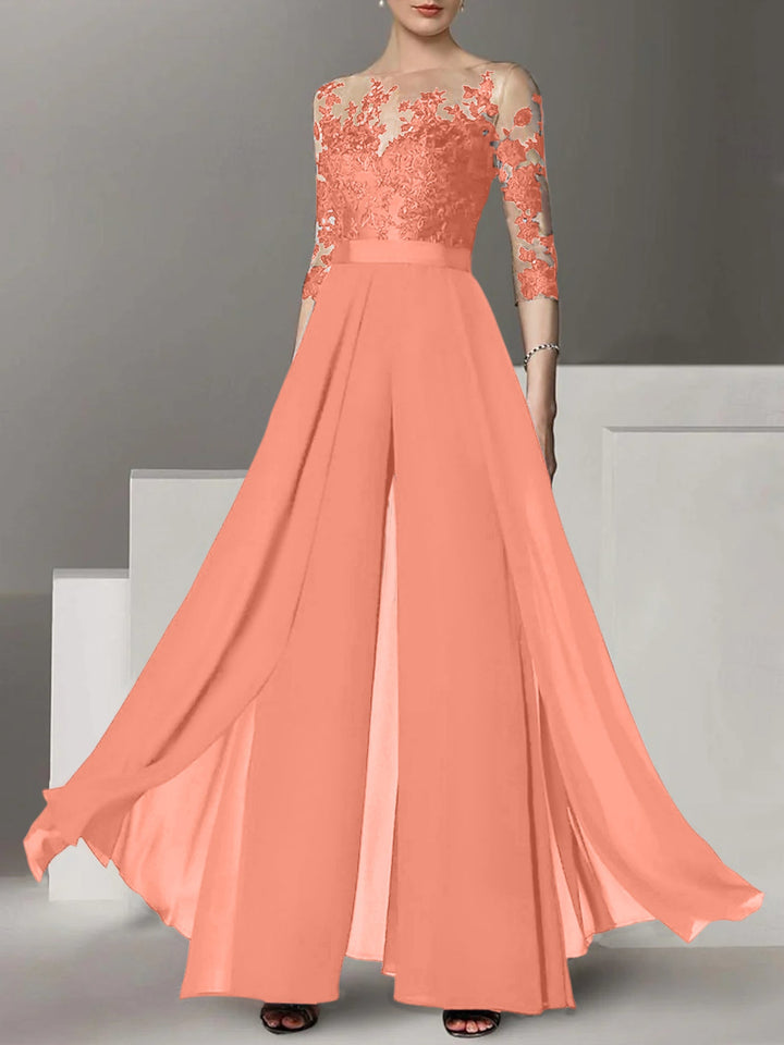 Ligne A/Princesse Collier Bijou 3/4 Length Sleeves La Longueur du Sol Plus TailleTailleurs-pantalons pour mère de la mariée avec Appliqué
