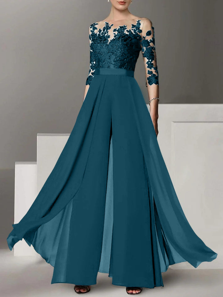 Ligne A/Princesse Collier Bijou 3/4 Length Sleeves La Longueur du Sol Plus TailleTailleurs-pantalons pour mère de la mariée avec Appliqué