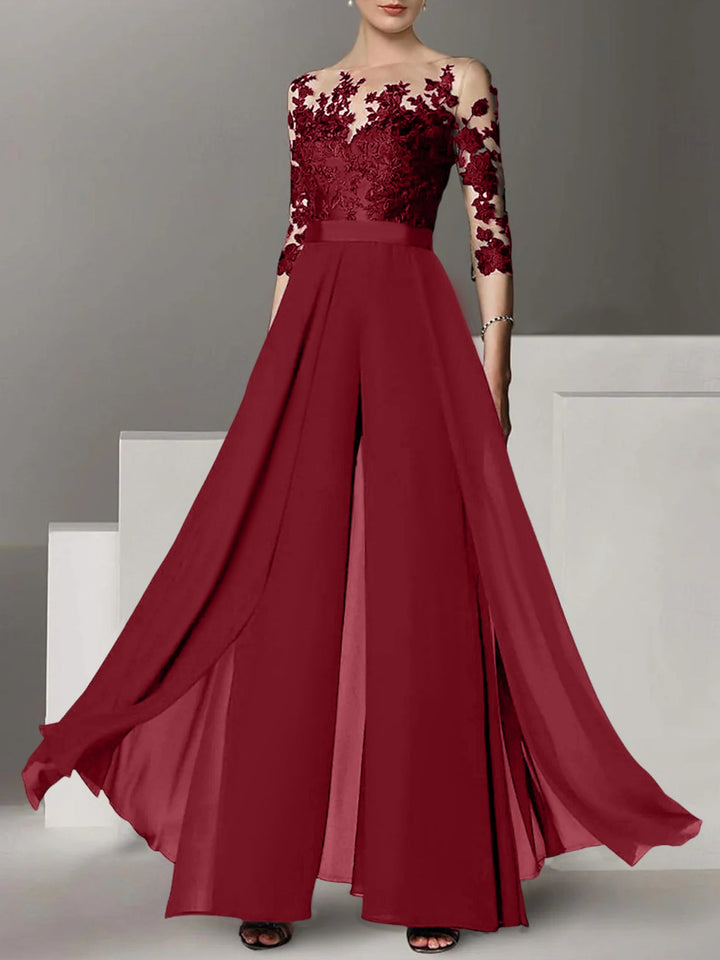 Ligne A/Princesse Collier Bijou 3/4 Length Sleeves La Longueur du Sol Plus TailleTailleurs-pantalons pour mère de la mariée avec Appliqué