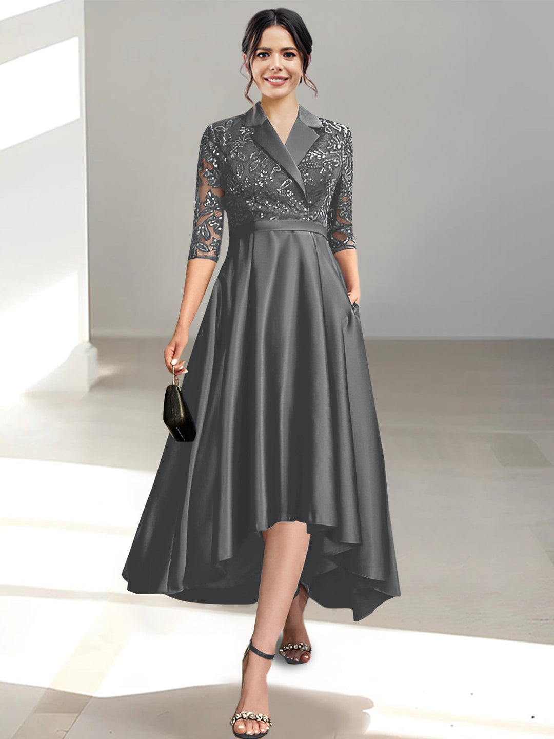 Robes de Mère de la Mariée Fourreau/Colonne à Col en V et Longueur Thé