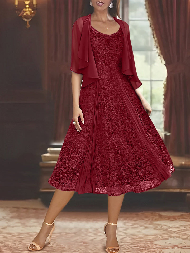 Robe de Mère de la Mariée Coupe A-Line/Princess à Manches Mi-Longues et Décolleté Plongeant avec Appliques et châle