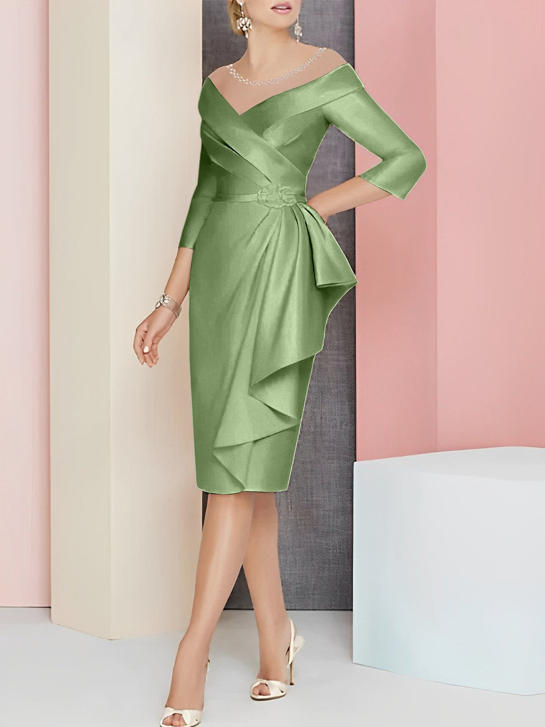 Robes de Mère de la Mariée Fourreau/Colonne à Col en V et Longueur Genou