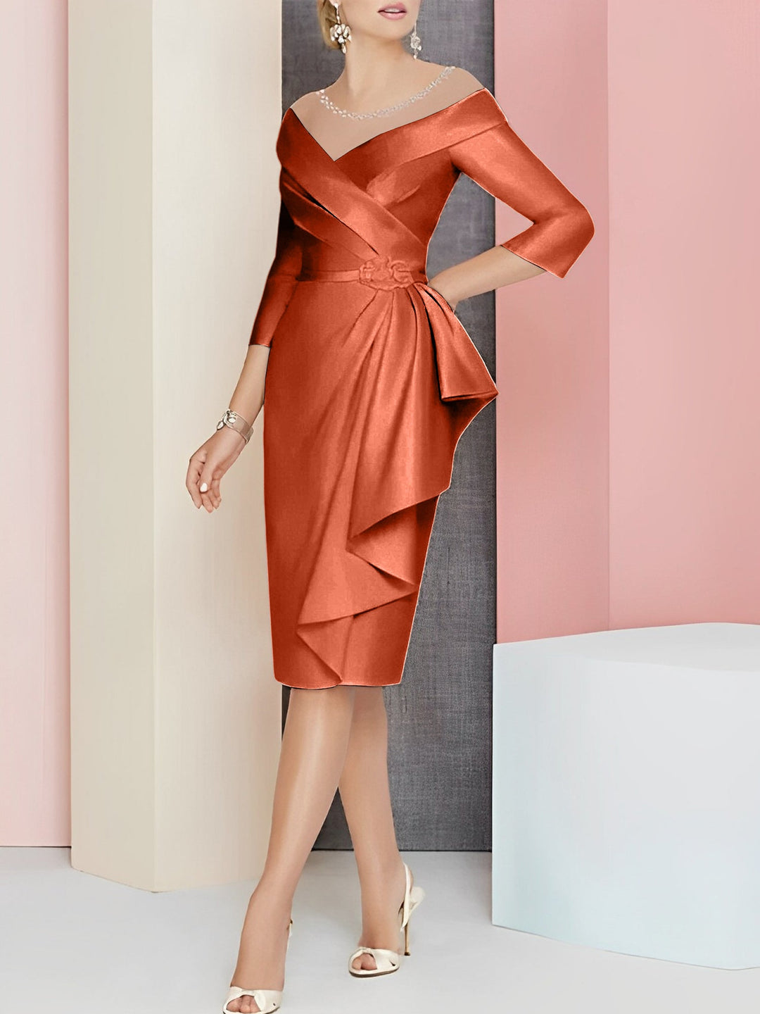 Robes de Mère de la Mariée Fourreau/Colonne à Col en V et Longueur Genou