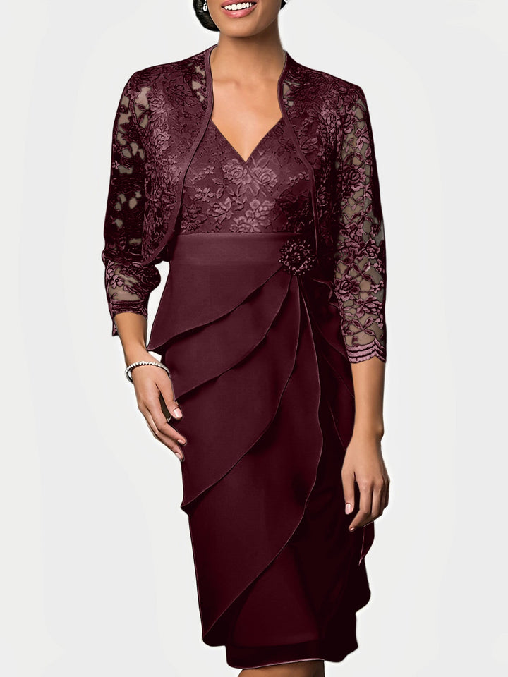 Robes de Mère de la Mariée Fourreau/Colonne à Col en V et Longueur Genou