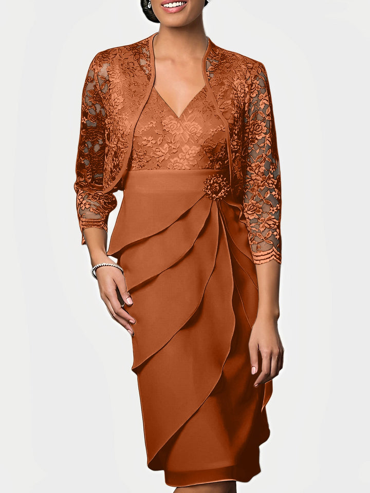 Robes de Mère de la Mariée Fourreau/Colonne à Col en V et Longueur Genou