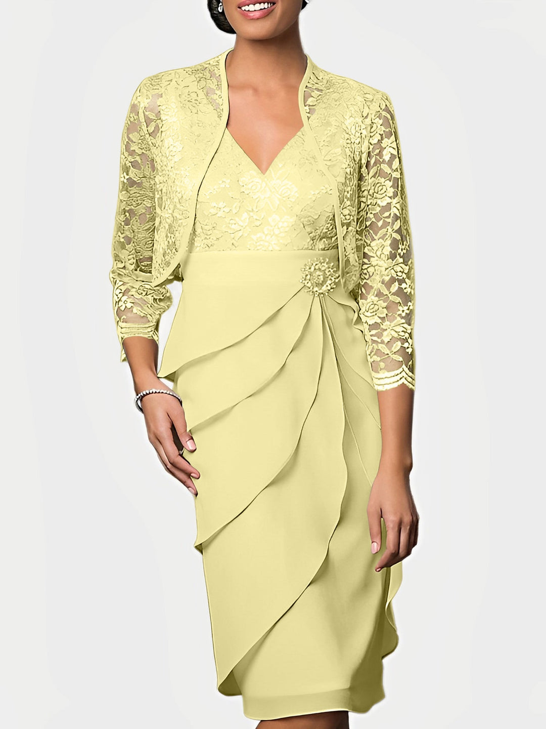 Robes de Mère de la Mariée Fourreau/Colonne à Col en V et Longueur Genou