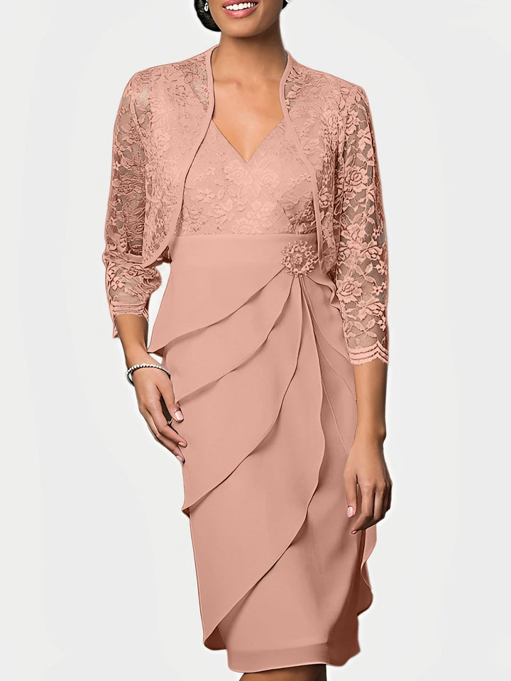 Robes de Mère de la Mariée Fourreau/Colonne à Col en V et Longueur Genou