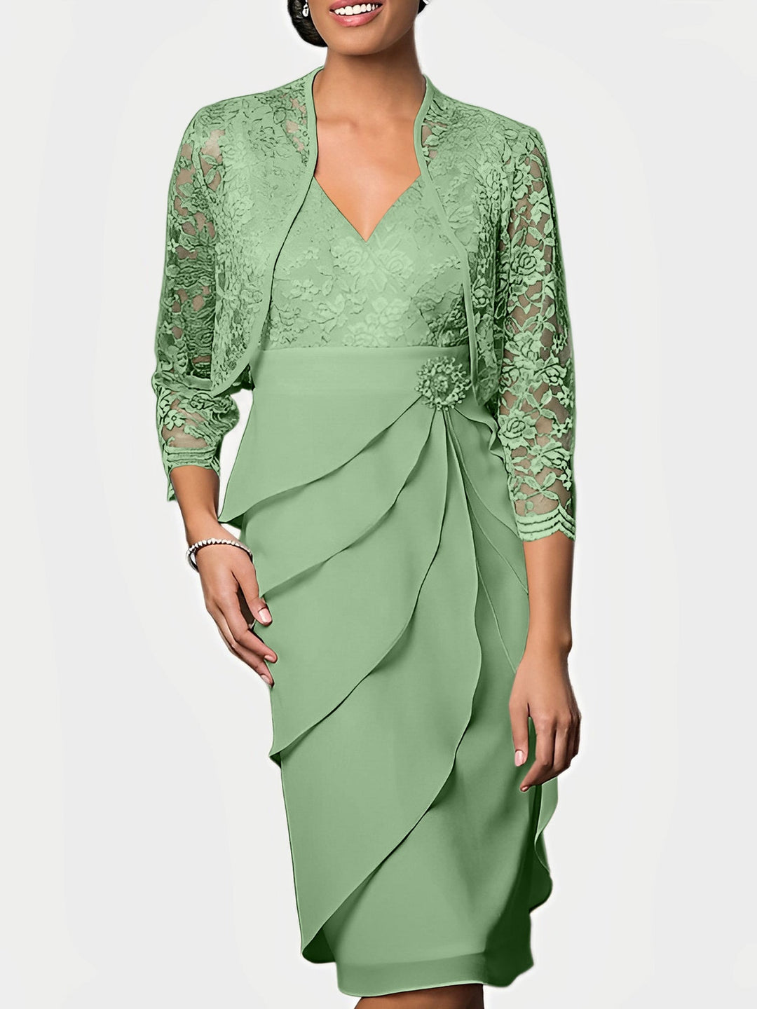 Robes de Mère de la Mariée Fourreau/Colonne à Col en V et Longueur Genou