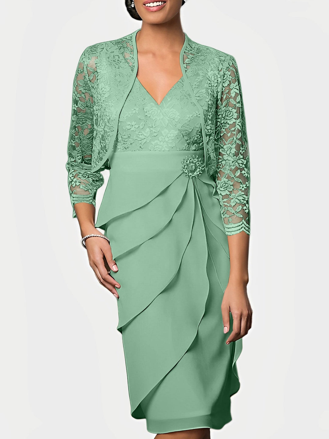 Robes de Mère de la Mariée Fourreau/Colonne à Col en V et Longueur Genou