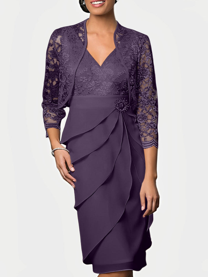 Robes de Mère de la Mariée Fourreau/Colonne à Col en V et Longueur Genou