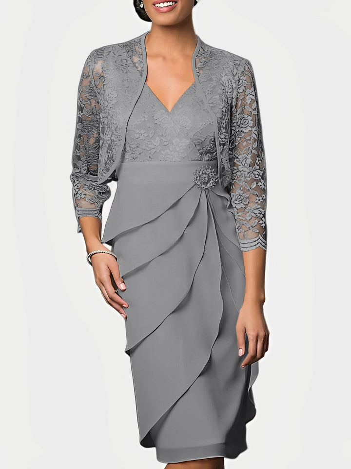 Robes de Mère de la Mariée Fourreau/Colonne à Col en V et Longueur Genou