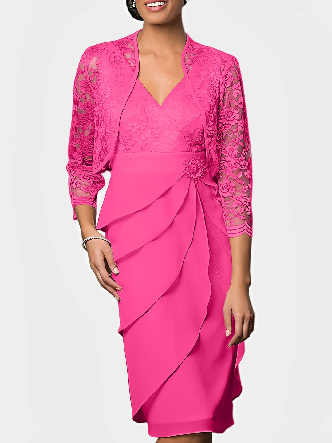 Robes de Mère de la Mariée Fourreau/Colonne à Col en V et Longueur Genou