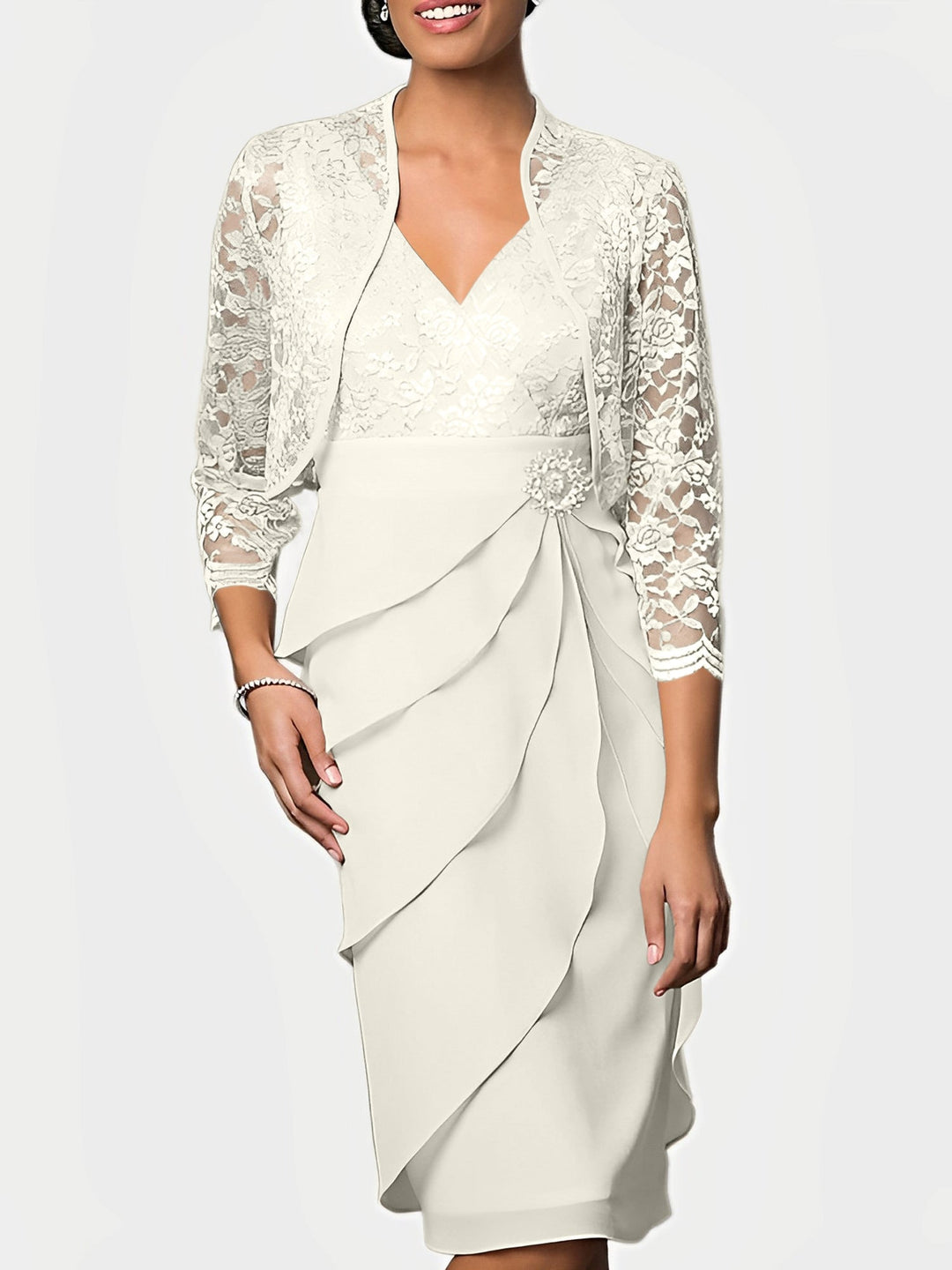 Robes de Mère de la Mariée Fourreau/Colonne à Col en V et Longueur Genou