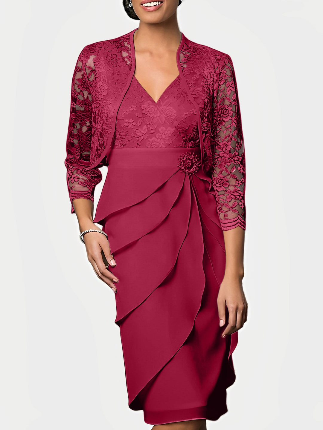 Robes de Mère de la Mariée Fourreau/Colonne à Col en V et Longueur Genou