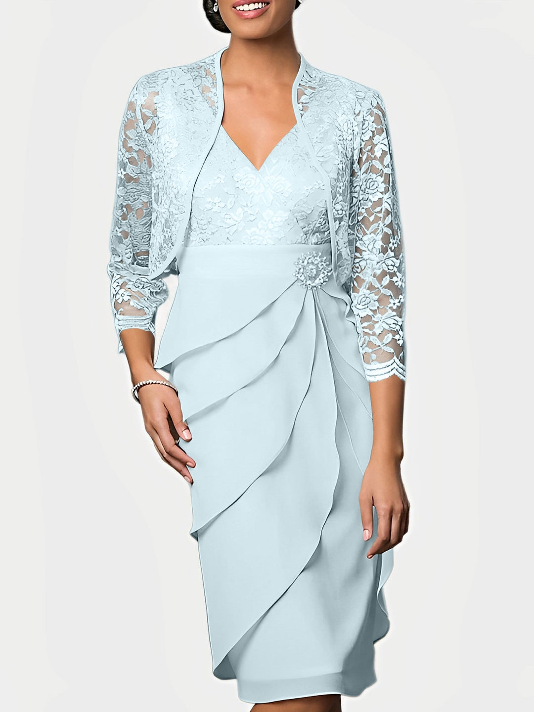 Robes de Mère de la Mariée Fourreau/Colonne à Col en V et Longueur Genou