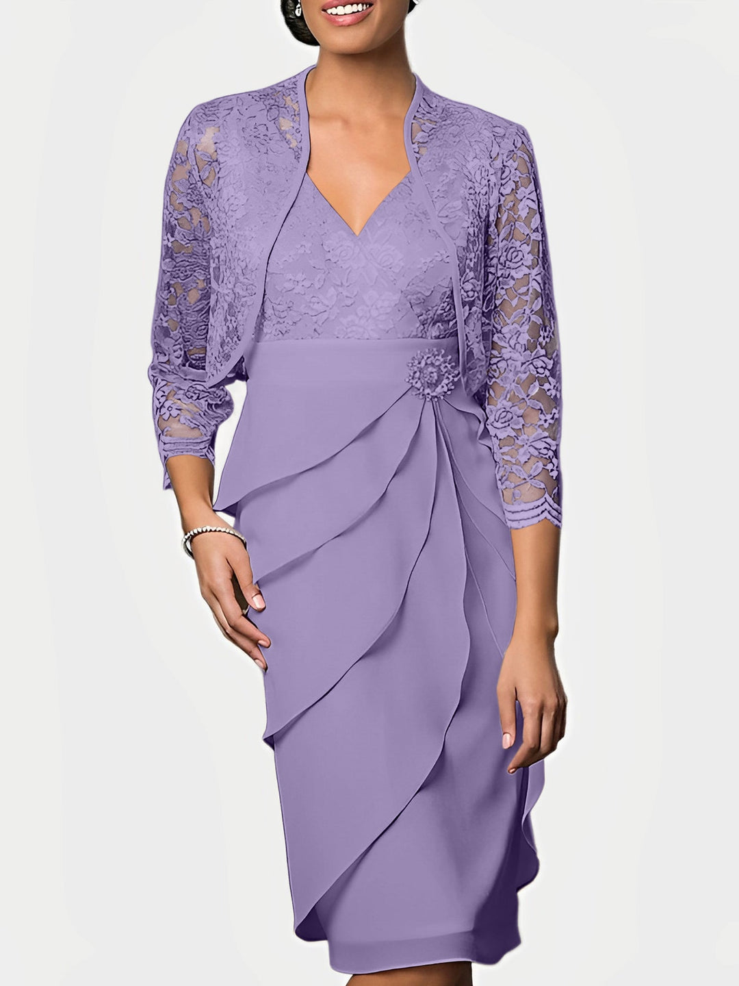 Robes de Mère de la Mariée Fourreau/Colonne à Col en V et Longueur Genou