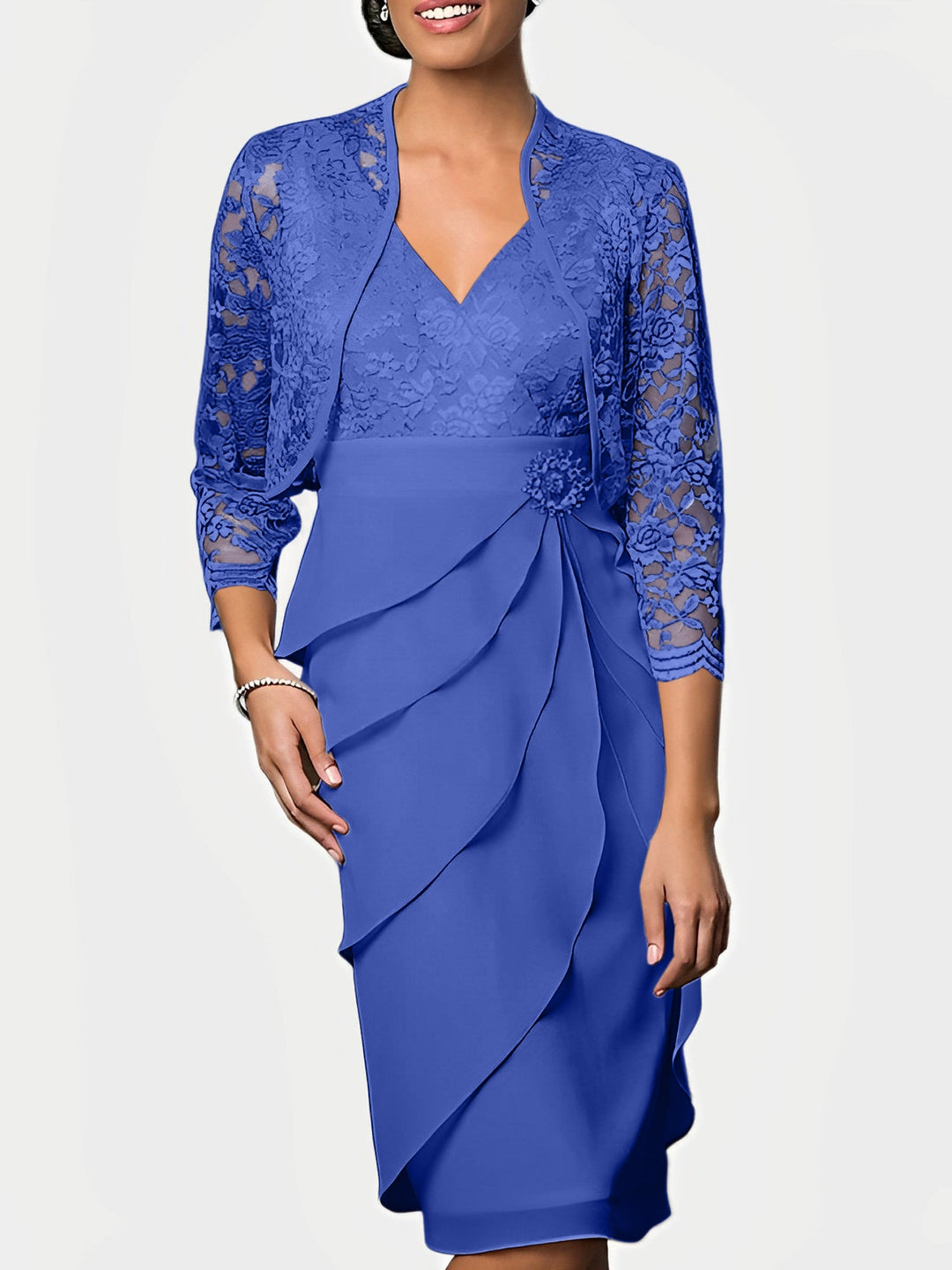 Robes de Mère de la Mariée Fourreau/Colonne à Col en V et Longueur Genou