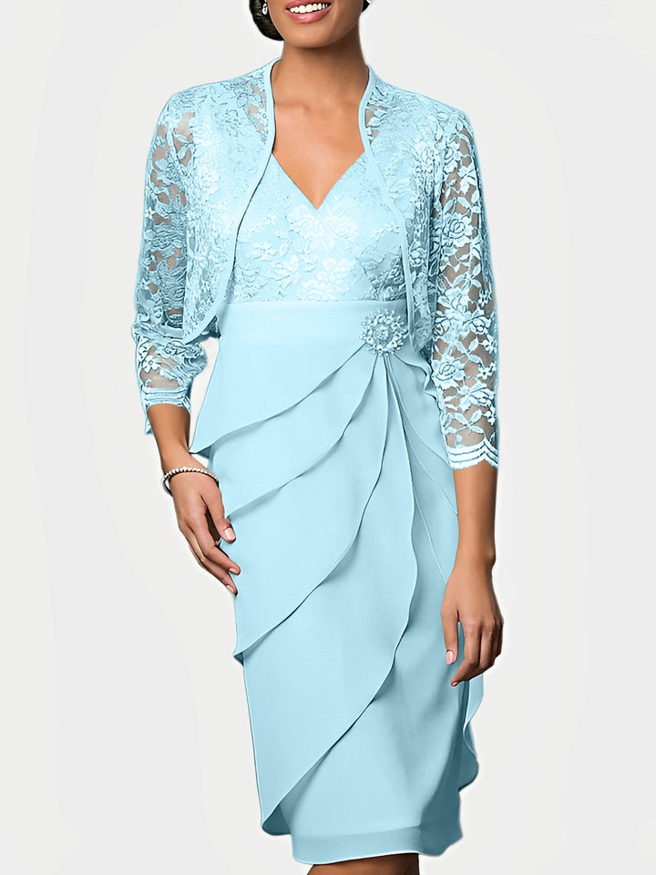 Robes de Mère de la Mariée Fourreau/Colonne à Col en V et Longueur Genou