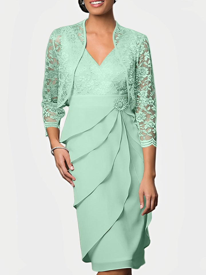 Robes de Mère de la Mariée Fourreau/Colonne à Col en V et Longueur Genou