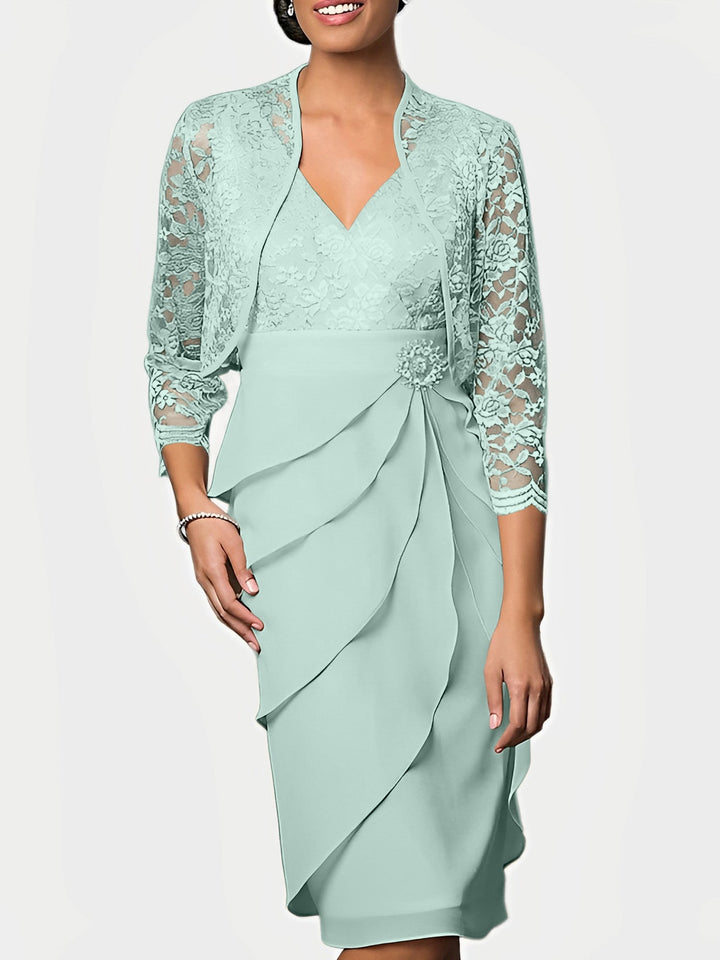 Robes de Mère de la Mariée Fourreau/Colonne à Col en V et Longueur Genou