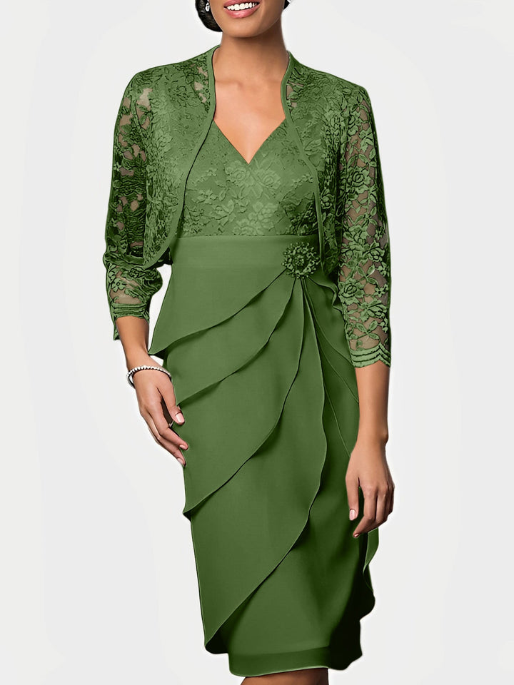 Robes de Mère de la Mariée Fourreau/Colonne à Col en V et Longueur Genou