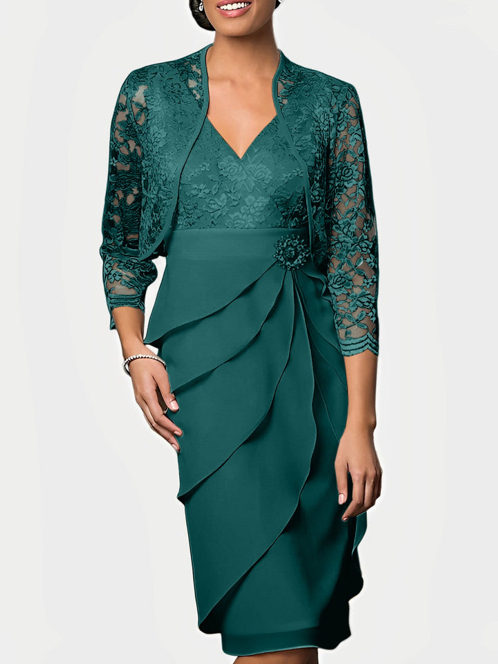 Robes de Mère de la Mariée Fourreau/Colonne à Col en V et Longueur Genou