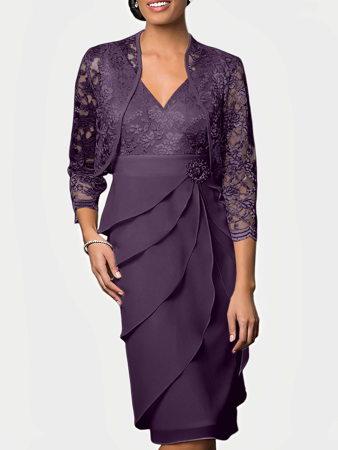 Robes de Mère de la Mariée Fourreau/Colonne à Col en V et Longueur Genou