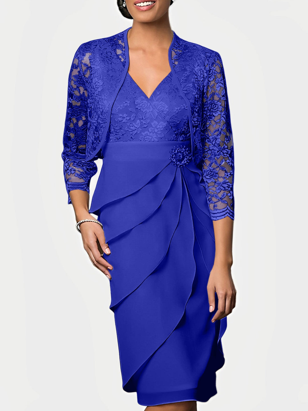 Robes de Mère de la Mariée Fourreau/Colonne à Col en V et Longueur Genou