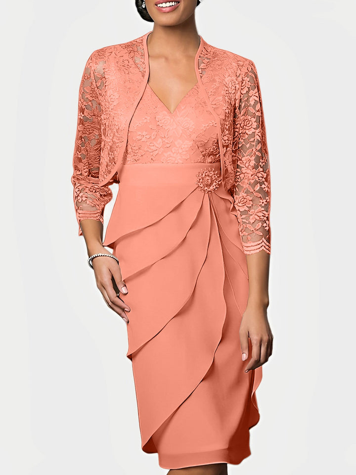 Robes de Mère de la Mariée Fourreau/Colonne à Col en V et Longueur Genou