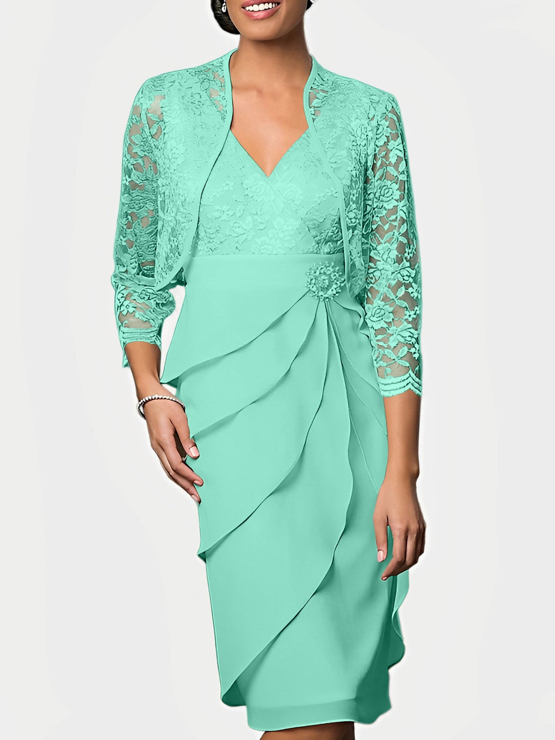 Robes de Mère de la Mariée Fourreau/Colonne à Col en V et Longueur Genou