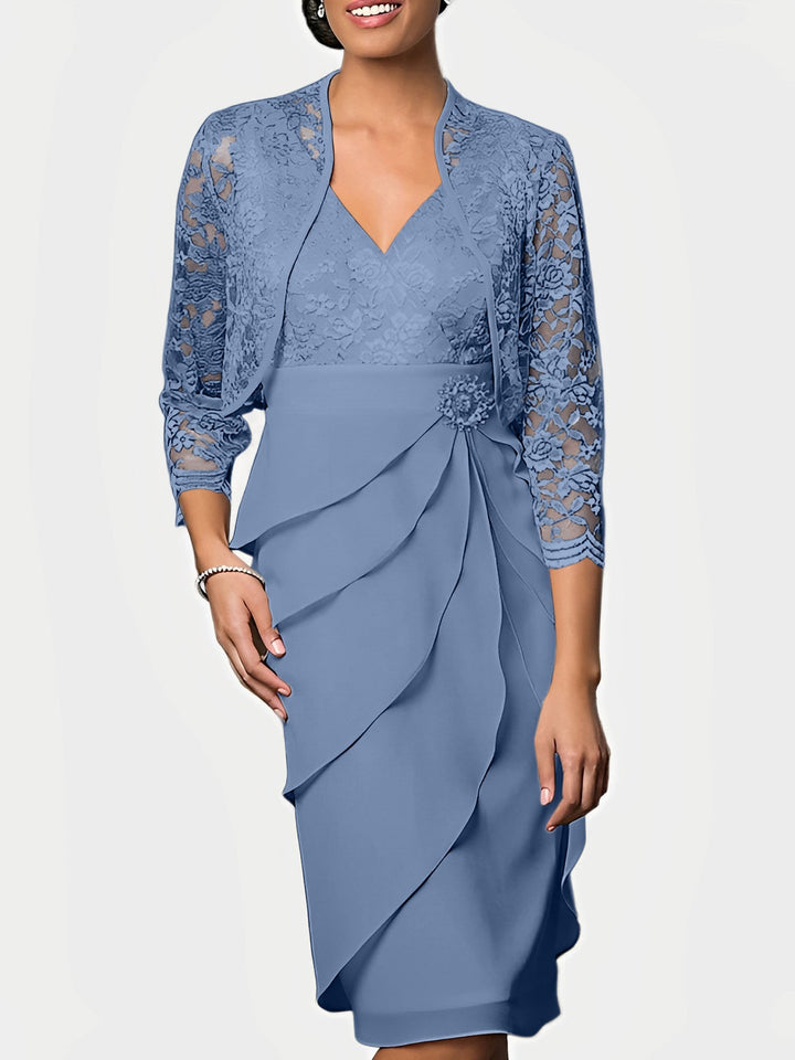 Robes de Mère de la Mariée Fourreau/Colonne à Col en V et Longueur Genou