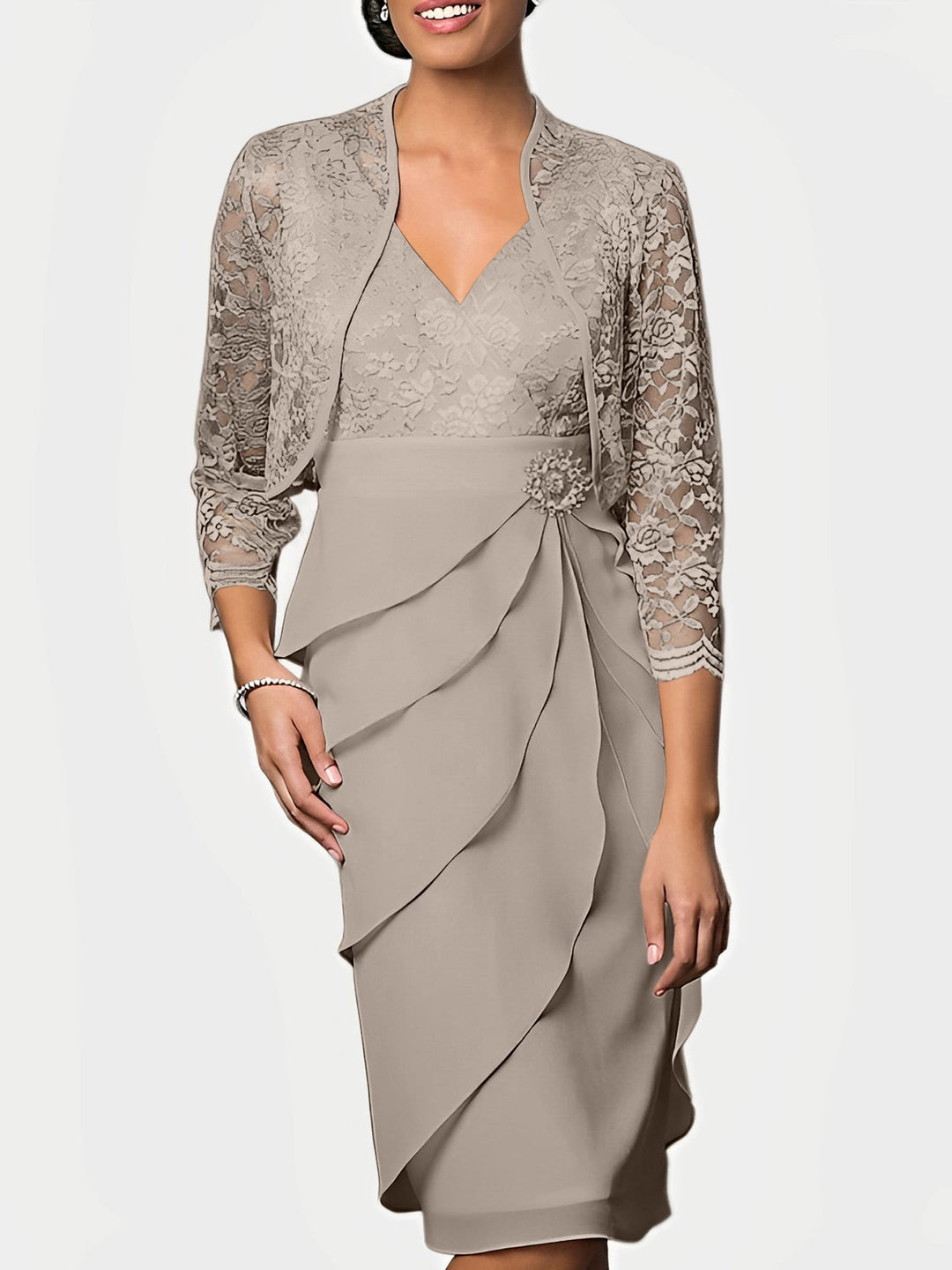 Robes de Mère de la Mariée Fourreau/Colonne à Col en V et Longueur Genou