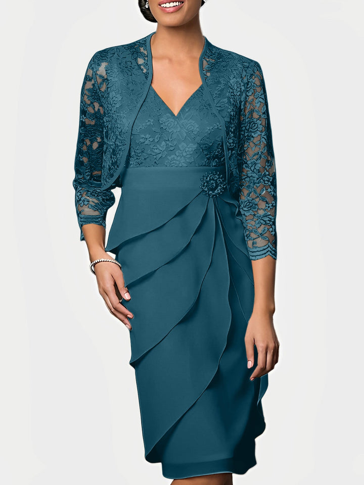 Robes de Mère de la Mariée Fourreau/Colonne à Col en V et Longueur Genou