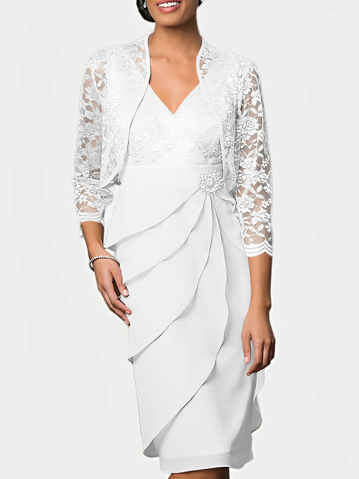 Robes de Mère de la Mariée Fourreau/Colonne à Col en V et Longueur Genou