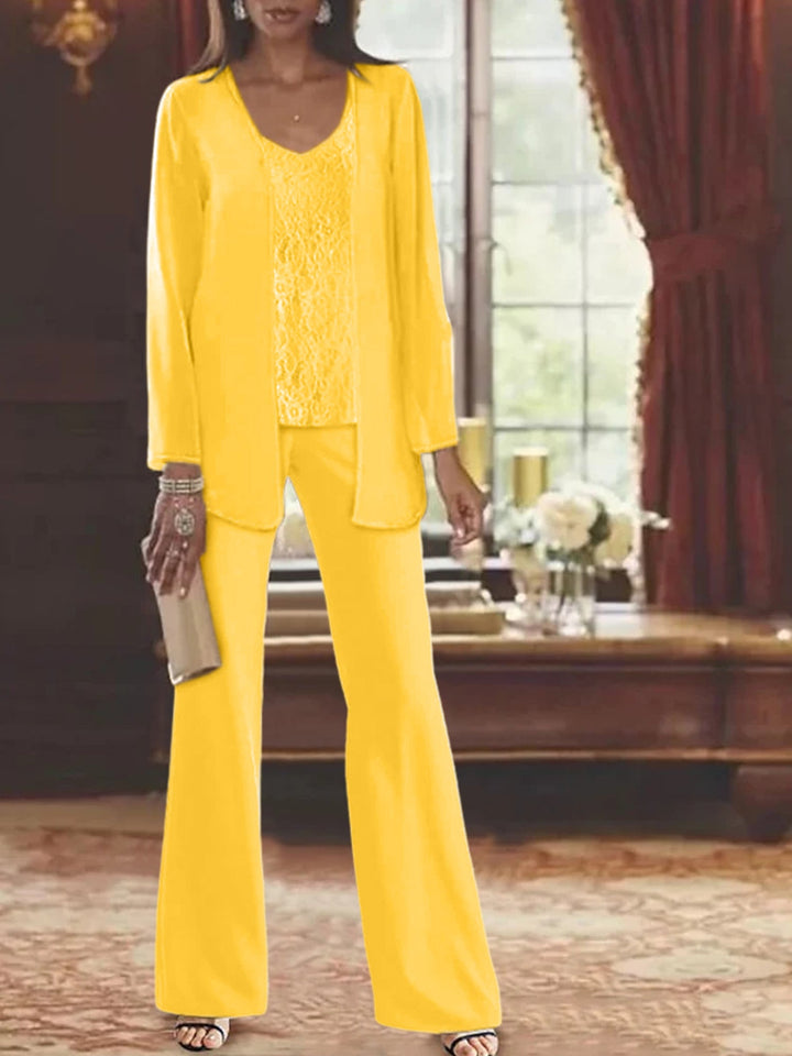 Tailleur-Pantalon en Mousseline de Soie avec Veste pour Mère de la Mariée