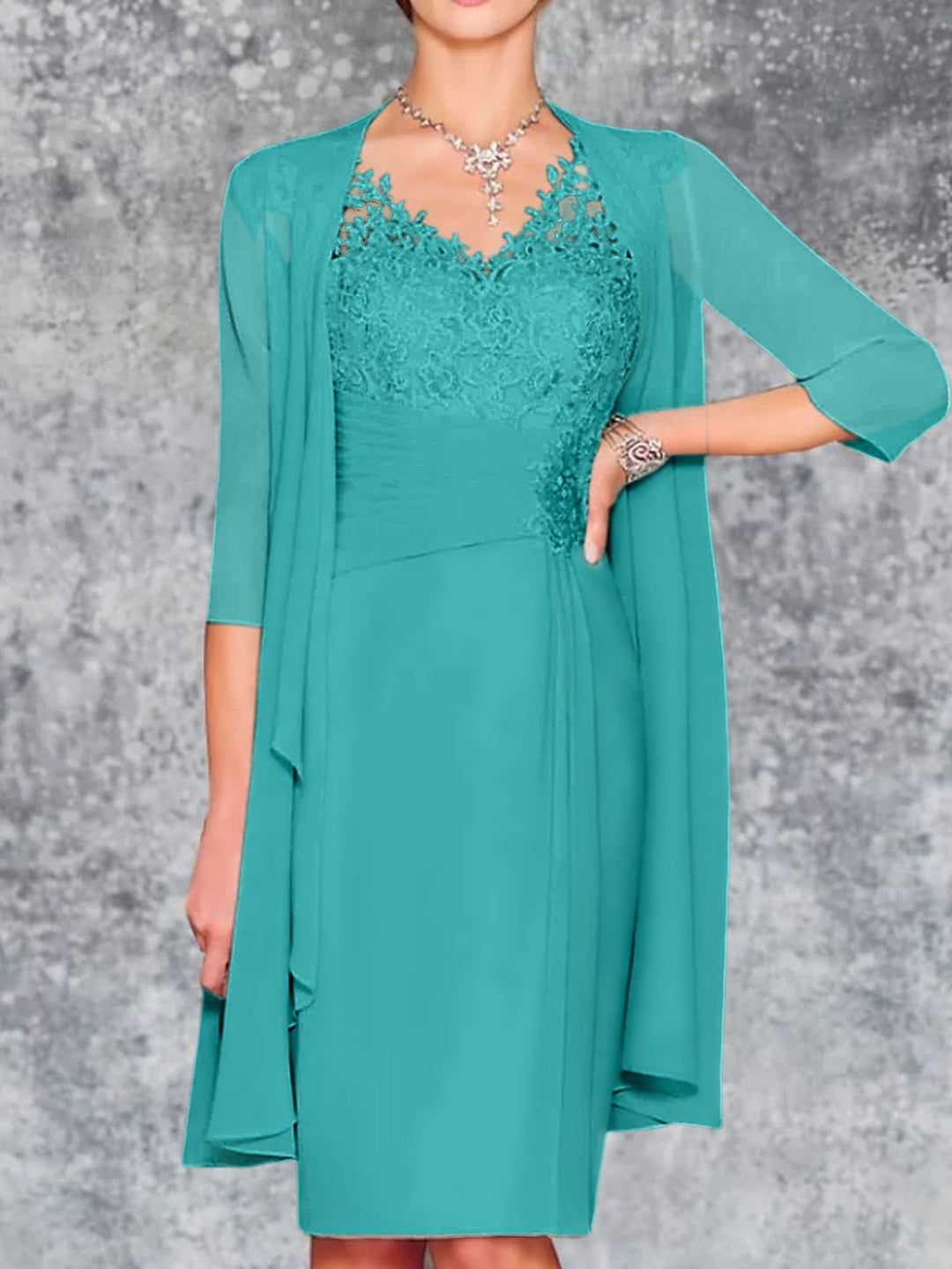 Robes de Mère de la Mariée Fourreau/Colonne à Col en V et Longueur Genou