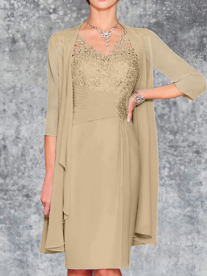 Robes de Mère de la Mariée Fourreau/Colonne à Col en V et Longueur Genou