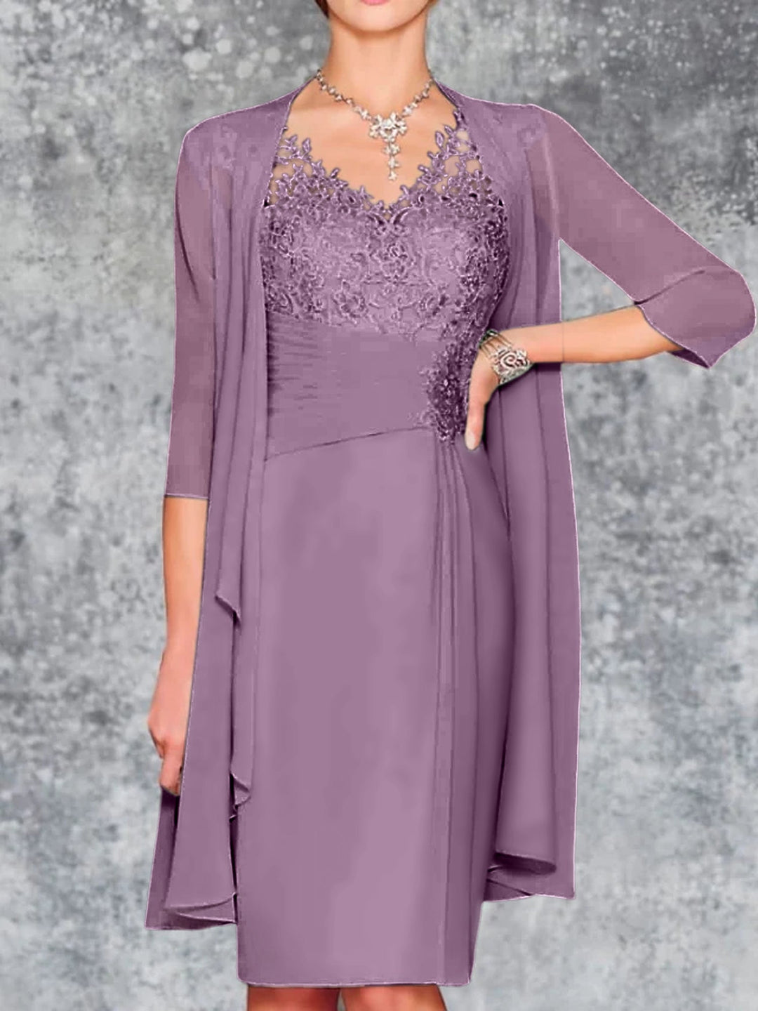 Robes de Mère de la Mariée Fourreau/Colonne à Col en V et Longueur Genou