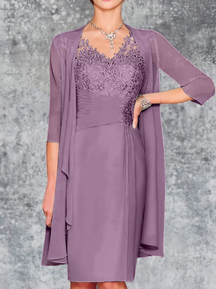 Robes de Mère de la Mariée Fourreau/Colonne à Col en V et Longueur Genou