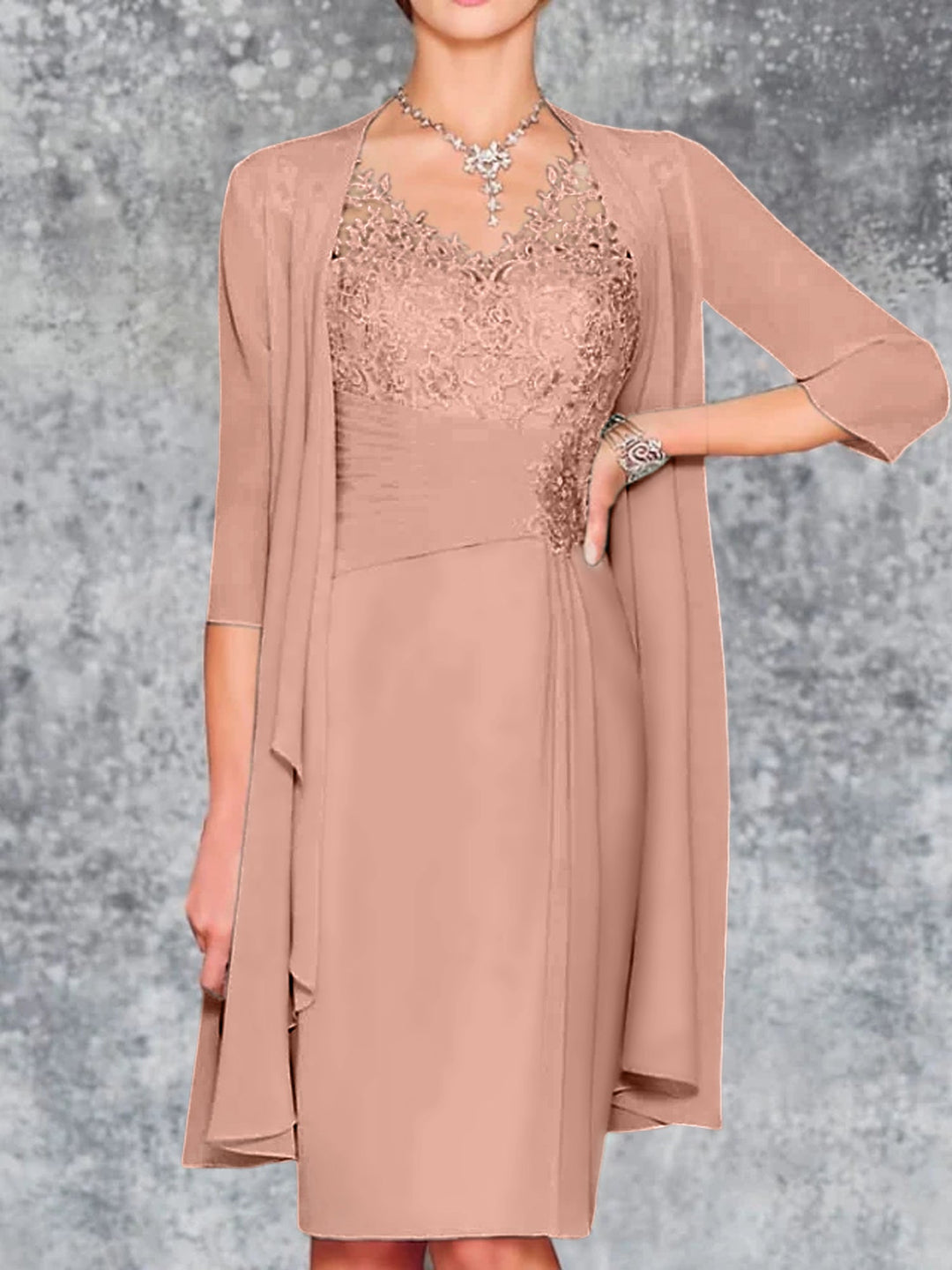 Robes de Mère de la Mariée Fourreau/Colonne à Col en V et Longueur Genou