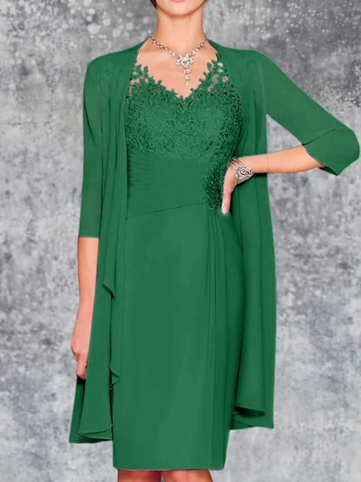 Robes de Mère de la Mariée Fourreau/Colonne à Col en V et Longueur Genou