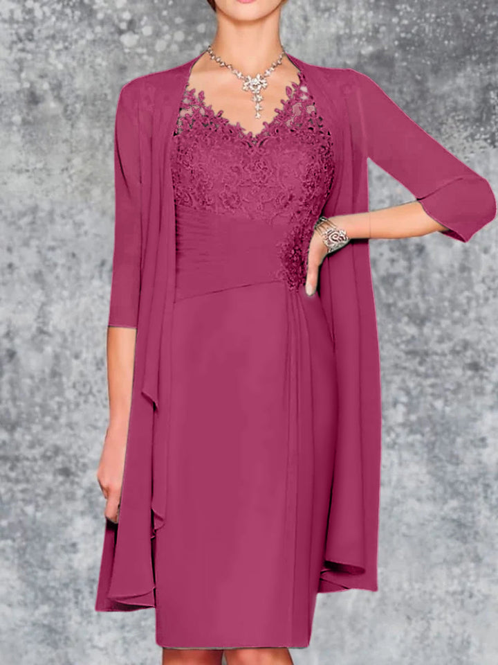 Robes de Mère de la Mariée Fourreau/Colonne à Col en V et Longueur Genou