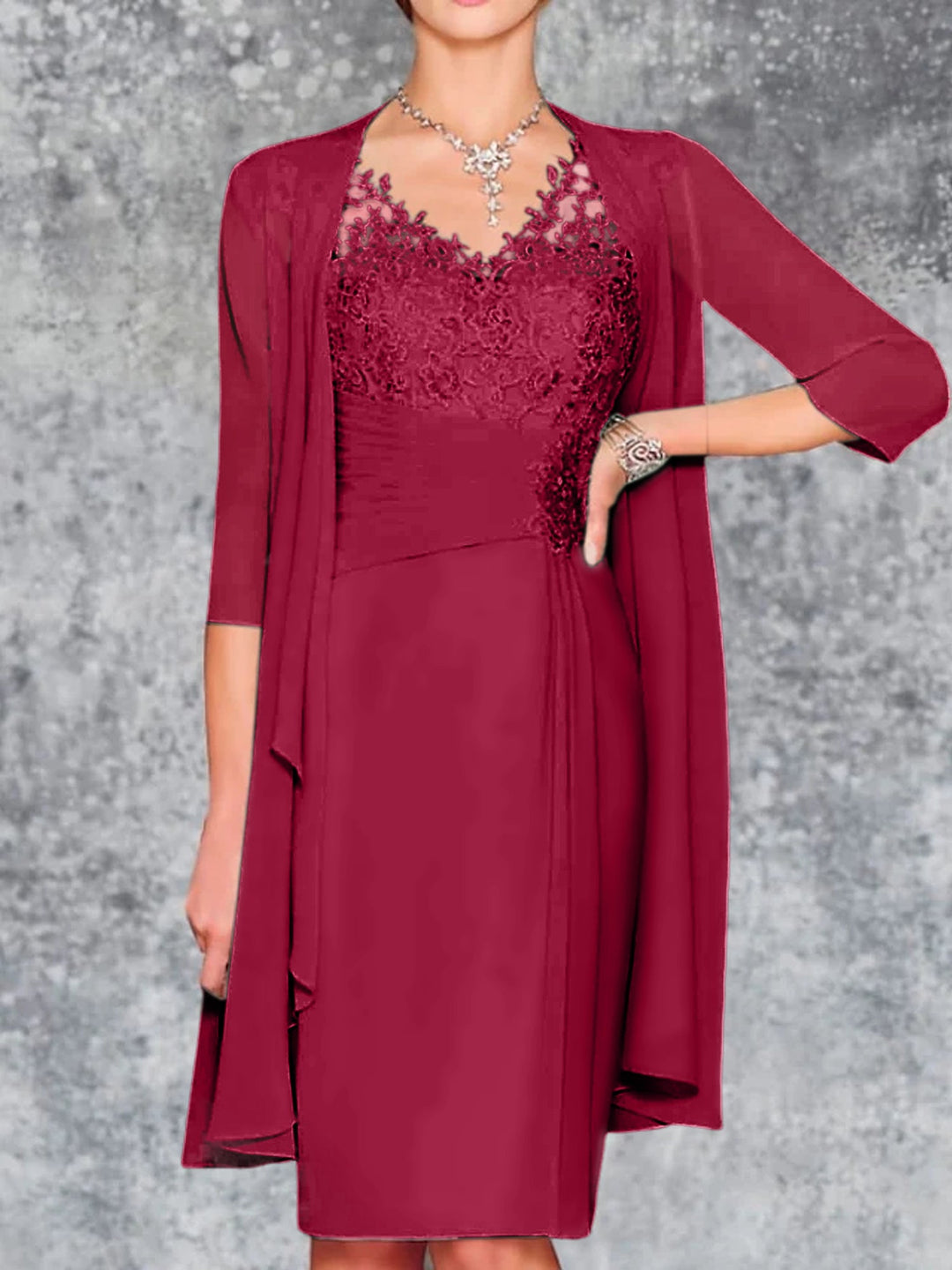 Robes de Mère de la Mariée Fourreau/Colonne à Col en V et Longueur Genou