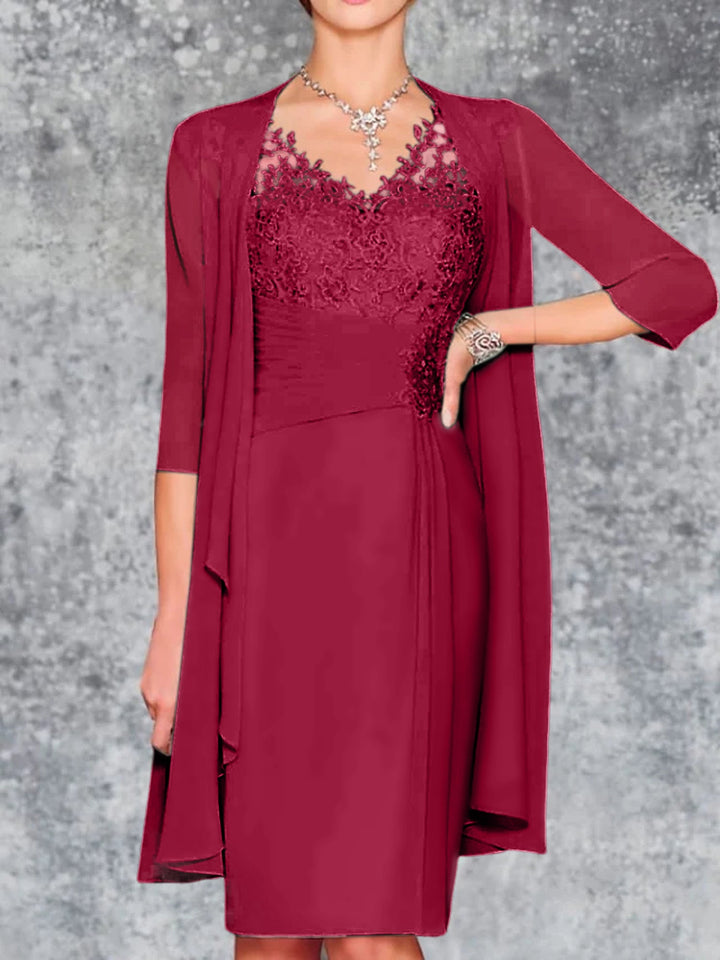 Robes de Mère de la Mariée Fourreau/Colonne à Col en V et Longueur Genou