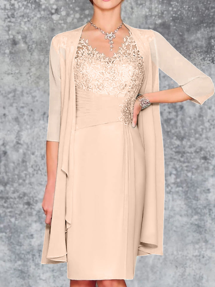 Robes de Mère de la Mariée Fourreau/Colonne à Col en V et Longueur Genou