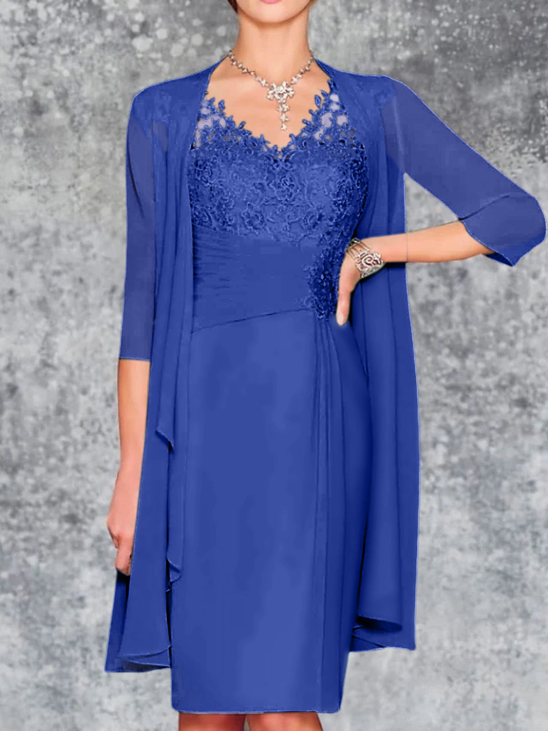 Robes de Mère de la Mariée Fourreau/Colonne à Col en V et Longueur Genou