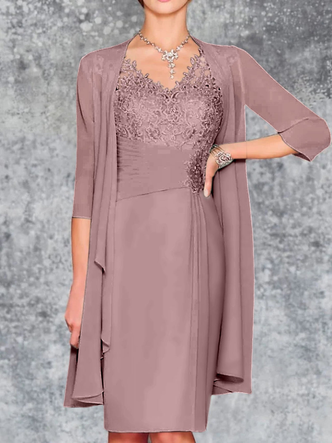 Robes de Mère de la Mariée Fourreau/Colonne à Col en V et Longueur Genou